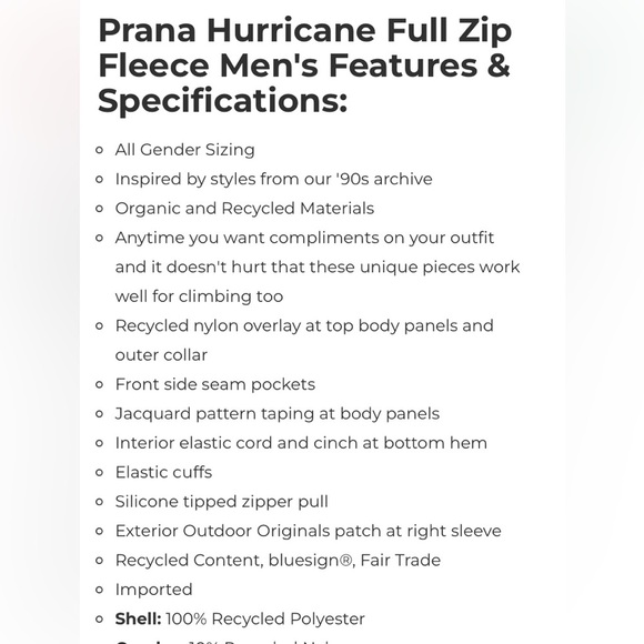 Prana Hurricane F2 unisex fleece jacket size medium. 90’s. Sepia color (brown) - Picture 8 of 10